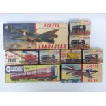 Nine Airfix and Kitmaster 00 gauge kits comprising mainly railway wagons and coaches,