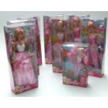 Eight various Barbie dolls,