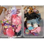 Ten large and three small Build A Bear soft toys with a large quantity of related clothing to