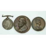 Two 19thC bronze medallions including Garibaldi and a WWI medal