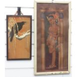 Japanese woodblock of a crow signed to the side and a Thai painting of a lady by N.M.