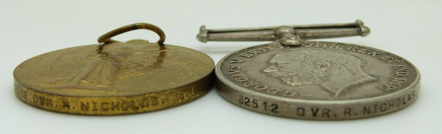 WWI medal pair comprising War Medal and Victory Medal awarded to 82512 Dvr R. - Image 3 of 3