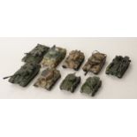 Nine Corgi Toys diecast model military vehicles including tanks,