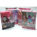 Six Barbie dolls including Happy Holidays, Designable Hair Extensions etc,