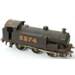 Bassett-Lowke 0 gauge electric 0-6-0 tank locomotive 5374 in black and red livery.