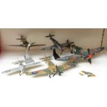 Three Corgi WWII era aircraft and two further model aircraft