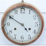 Early 20thC brass and copper case two-train ship's bulkhead or similar clock with 20cm painted