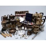 Plated cutlery including boxed sets, tea ware,