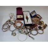 Silver jewellery including ring, bangles and necklace, agate buckle, buckle in the form of a snake,