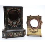 A 19thC brass inlaid ebonised mantel clock case together with a brass clock case,
