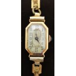 Ladies 18ct gold wristwatch with blued hands, Arabic numerals,