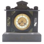 F Marti and Co 19thC French slate mantel clock with ivory coloured Arabic chapter ring and beetle