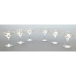 Six Babycham glasses, three c1950,