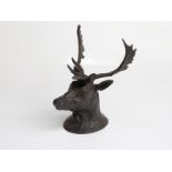19thC/early 20thC cast iron stag's head inkwell