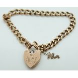 A 9ct rose gold curb link bracelet with padlock clasp, 16.