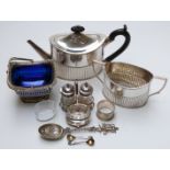 Plated ware including swing basket, cruets, teaware,