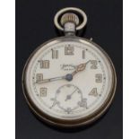 Services Army military open faced keyless winding pocket watch with cream face,