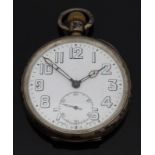 Zenith open faced keyless winding silver pocket watch with inset subsidiary seconds dial,