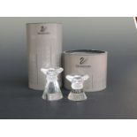 Set of two graduated Swarovski Crystal cut glass Neo Classic Candle Holders, largest 8.