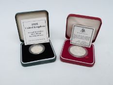 Royal Mint 1995 WWII silver proof £2 coin and a sterling silver Royal Wedding commemorative medal