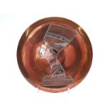Copper and silver Egyptian plate with Nefertiti decoration,