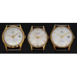 Three Smiths Astral gold plated gentleman's wristwatches, all with gold hands,