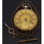 F E Last of Abergavenny 18ct gold open faced pocket watch with black Roman numerals,
