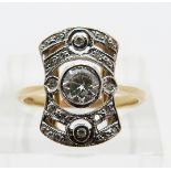 Art Deco style ring set with a round cut diamond of approximately 0.