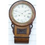 Late 19thC walnut cased drop dial wall clock with inlaid decoration,