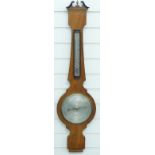 Early 20thC Comitti Holborn aneroid barometer / thermometer in banjo style case with swan neck