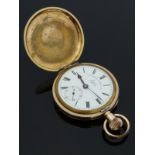 Lancashire Watch Co of Prescot gold plated full hunter keyless winding pocket watch with Roman