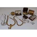 A collection of costume jewellery including necklaces, cufflinks, studs,