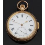 Gold filled open faced keyless winding quarter repeater pocket watch with Roman numerals,