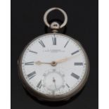 C F Magrath of London hallmarked silver open faced pocket watch with Roman numerals,