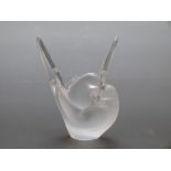 Lalique Sylvie frosted glass vase in the form of two intertwined doves,