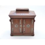 Rosewood sarcophagus-shaped jewellery or ladies' travelling chest with mother-of-pearl inlaid