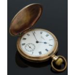 Waltham gold plated full hunter keyless winding pocket watch with Roman numerals,