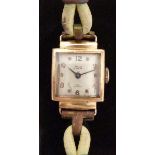 Titus 18ct gold ladies wristwatch with blued hands, gold Arabic numerals and mechanical movement,