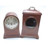Mahogany inlaid bracket clock case, 44cm tall,