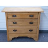 Satinwood chest of three drawers W100 x D41 x H87cm