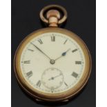 Moeris gold plated open faced keyless winding pocket watch with inset subsidiary seconds dial,
