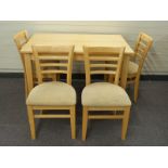 Contemporary beech or similar dining table L122 x D76 x H77cm and four upholstered chairs