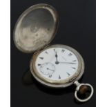 Zenith full hunter keyless winding silver pocket watch with arrow hour markers,