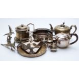 Quantity of silver plated items including Art Deco style bottle stand, biscuit barrel,