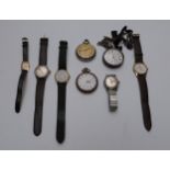 Eight various watches including pocket watches, gentleman's wristwatches, ladies Accurist,