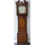 Heywood Wrexham 19thC oak and mahogany eight day cottage style longcase clock,