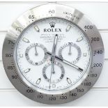 Rolex jewellers' display wall clock, 'Oyster Perpetual' to white multifunctional effect dial,