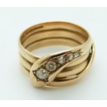 Edwardian 18ct gold snake ring set with five graduated old cut diamonds,