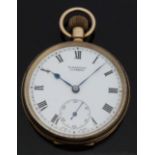 H Diamond of Lucerne 9ct gold open faced keyless winding pocket watch with Roman numerals,