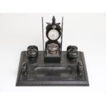 Anglo Indian figural elephant ebony standish/watch stand with double inkwell